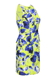 Current Boutique-Milly - Lemon Yellow & Indigo Floral Print Sleeveless Dress Sz 8