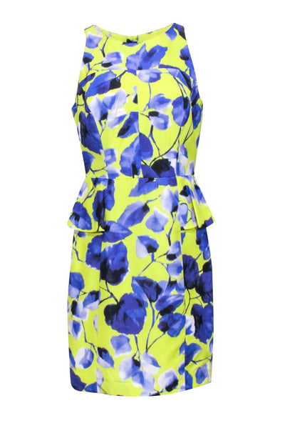 Current Boutique-Milly - Lemon Yellow & Indigo Floral Print Sleeveless Dress Sz 8