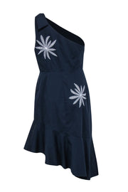 Current Boutique-Milly - Navy Poplin One Shoulder Dress w/ White Embroidery Sz 12