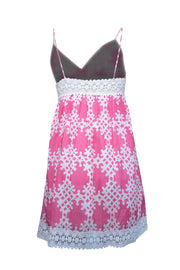 Current Boutique-Milly - Pink & White Print Sleeveless Dress w/ Eyelet Trim Sz 2