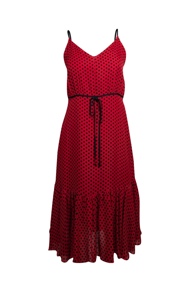 Current Boutique-Milly - Red & Black Polka Dot Silk Sleeveless Dress Sz 6