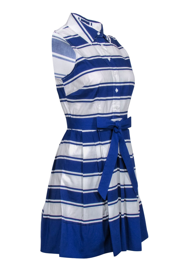 Current Boutique-Milly - Sapphire Blue & White Striped Dress w/ Belt Sz 4