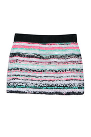 Current Boutique-Milly - White, Black, Pink, & Mint Textured Stripe Mini Skirt Sz 8