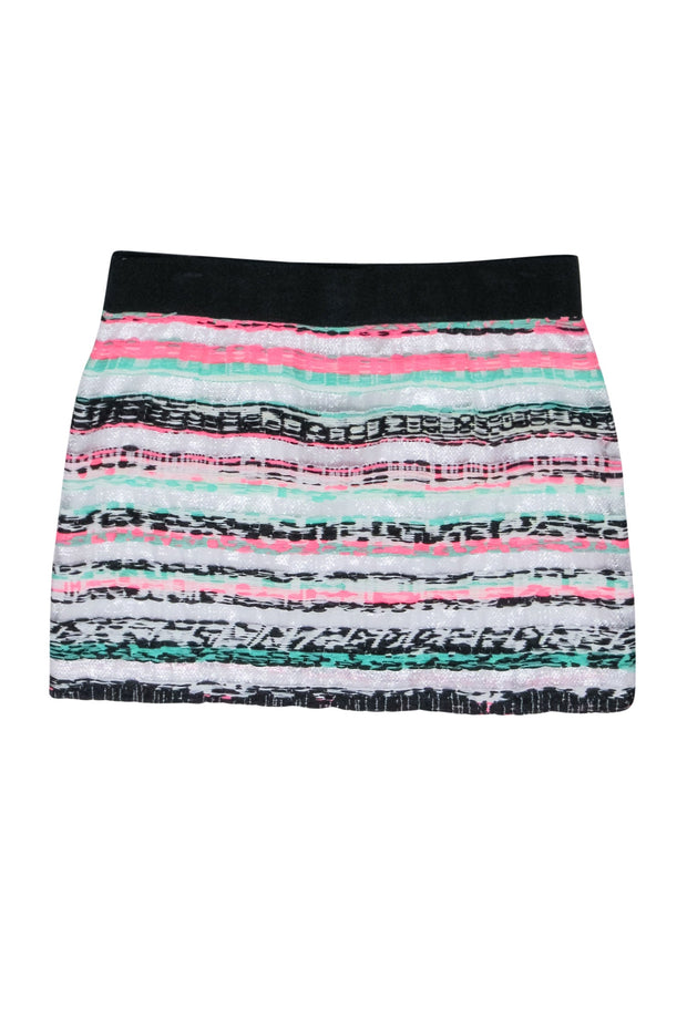 Current Boutique-Milly - White, Black, Pink, & Mint Textured Stripe Mini Skirt Sz 8