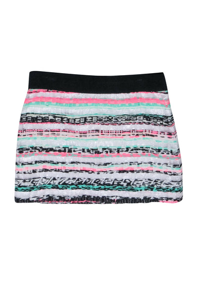 Milly - White, Black, Pink, & Mint Textured Stripe Mini Skirt Sz 8