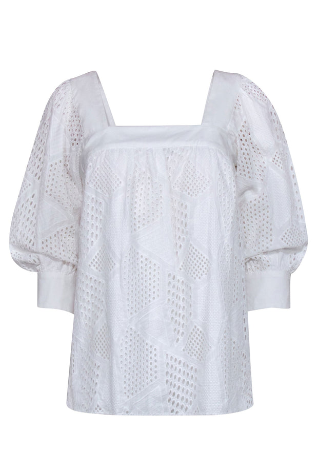 Current Boutique-Milly - White Eyelet Cotton Blouse Sz 4