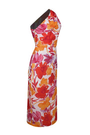 Current Boutique-Milly - White w/ Orange & Pink Floral Print One Shoulder Dress Sz 12