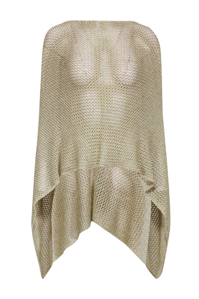 Current Boutique-Minnie Roe - Gold Metallic Crochet Sweater Knit Poncho One Size