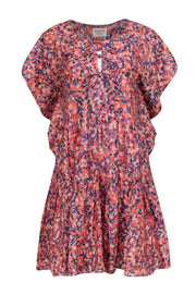 Current Boutique-Mirth - Salmon w/ Blue Coral Print Sonoma Short Dress Sz M