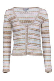 Current Boutique-Missoni - Beige, Mint, Gold, & Pink Stripe Knit Cardigan Sz 2