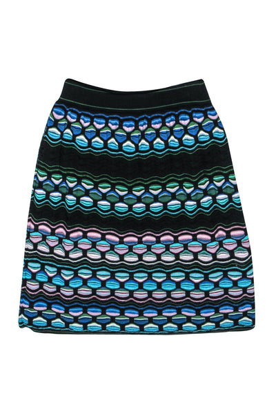 Current Boutique-Missoni - Black, Blue & Pink Abstract Honeycomb Pattern Knit Skirt Sz 6