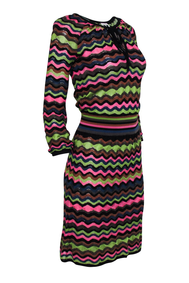 Current Boutique-Missoni - Black Knit Midi Dress W/ Multi-Color Wave Pattern Sz 4