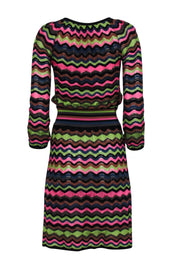 Current Boutique-Missoni - Black Knit Midi Dress W/ Multi-Color Wave Pattern Sz 4