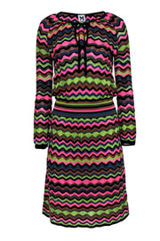 Current Boutique-Missoni - Black Knit Midi Dress w/ Multi-Color Wave Pattern Sz 10