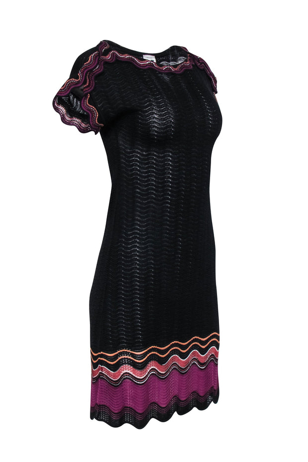 Current Boutique-Missoni - Black Short Sleeve Knit Dress w/ Purple Wave Pattern Sz 2