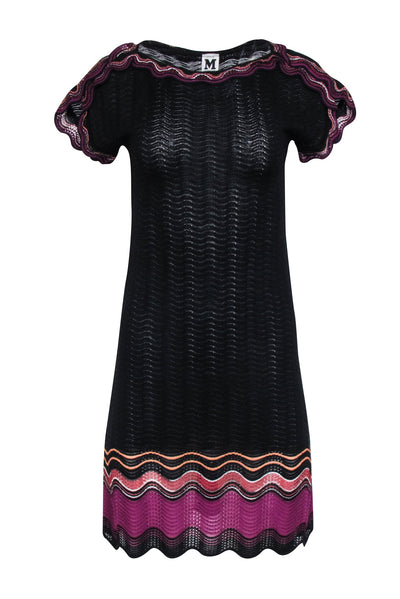 Current Boutique-Missoni - Black Short Sleeve Knit Dress w/ Purple Wave Pattern Sz 2