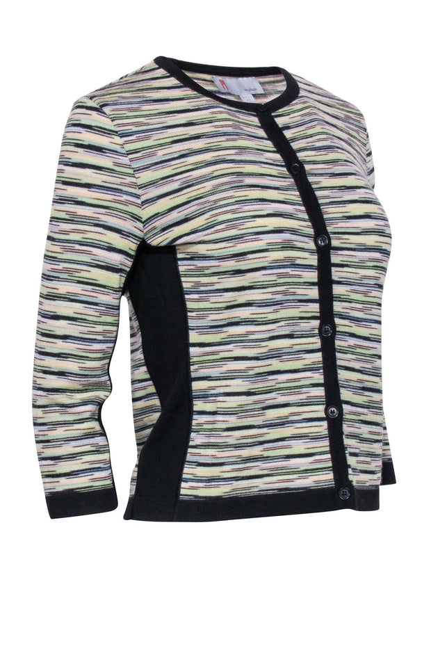 Current Boutique-Missoni - Black w/ Green & Yellow Stripe Print Wool Blend Cardigan Sz 8
