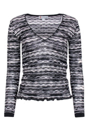 Current Boutique-Missoni - Black w/ Grey & White Textured Stripe Long Sleeve Top Sz S