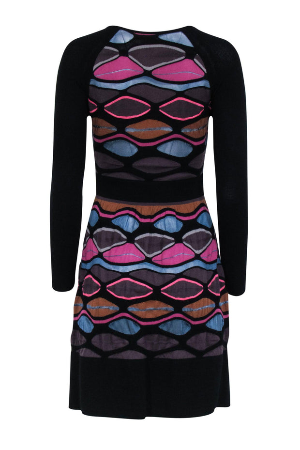Current Boutique-Missoni - Black w/ Purple & Multi Color Print Knit Dress Sz 4