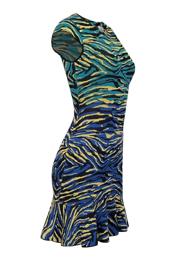 Current Boutique-Missoni - Blue, Green, Yellow, & Black Animal Print Fit & Flare Dress Sz 4