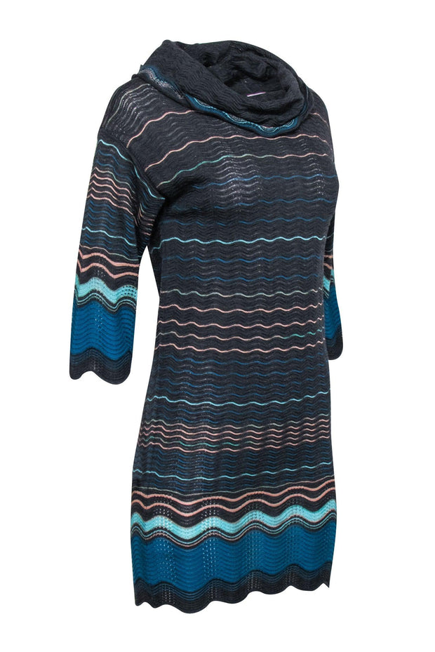 Current Boutique-Missoni - Grey & Blue Knit Turtle Neck Dress Sz 2