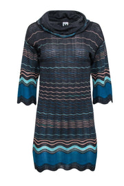 Current Boutique-Missoni - Grey & Blue Knit Turtle Neck Dress Sz 2