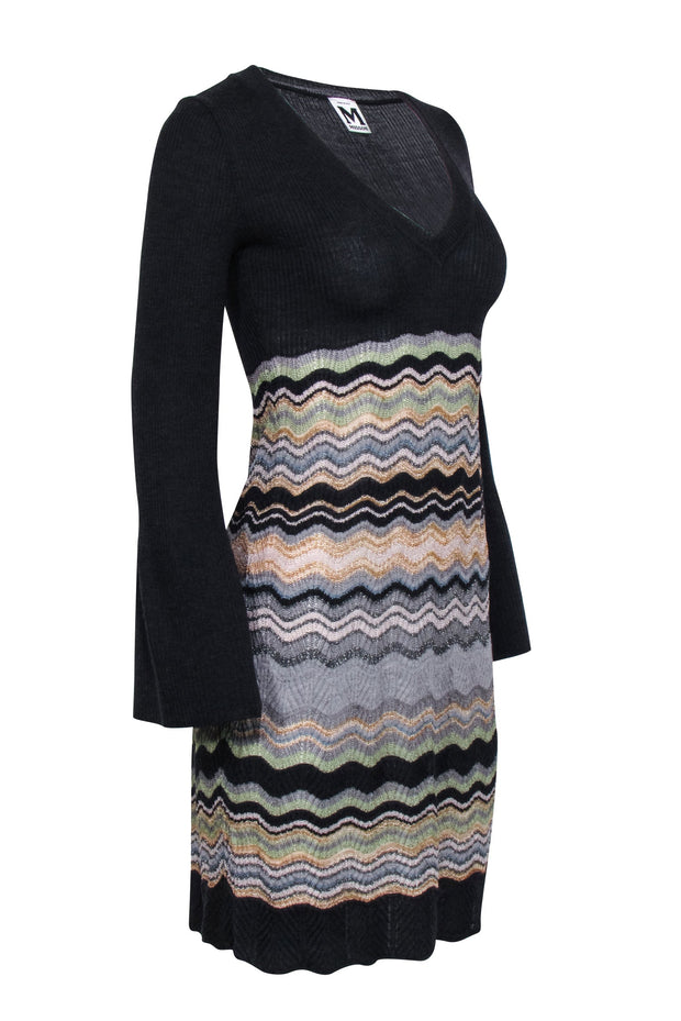 Current Boutique-Missoni - Grey w/ Multicolor Chevron Pattern Wool Blend Dress Sz 2
