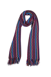 Current Boutique-Missoni - Pink & Multicolor Chevron Wool Blend Scarf w/ Fringe Trim