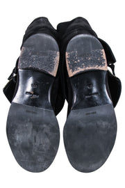 Current Boutique-Miu Miu - Black Oil Slick Leather Fold Over Zipper Tall Boots Sz 7.5