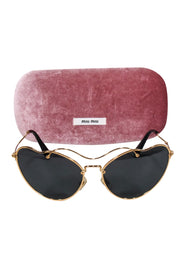Current Boutique-Miu Miu - Gold Cat Eye Aviator Sunglasses w/ Black Lenses