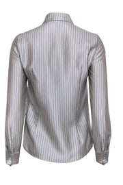 Current Boutique-Miu Miu - Grey & Black Stripe Silk Button Up Blouse Sz S