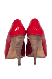 Current Boutique-Miu Miu - Red Patent Leather Peep Toe Pumps Sz 9