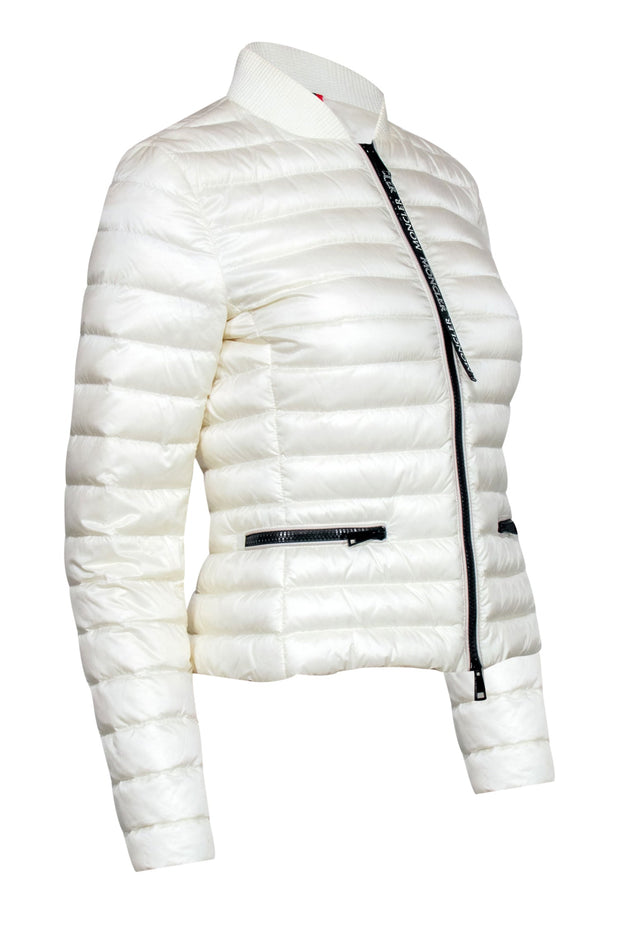 Current Boutique-Moncler - Cream Puffer Jacket w/ Black Zipper Accent Sz 0