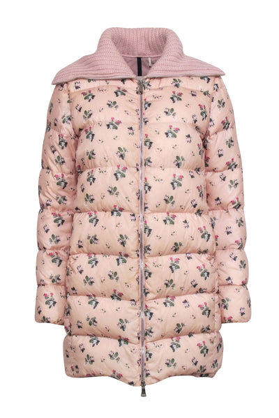 Moncler - Light Pink Floral Print Puffer Coat Sz S