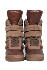 Current Boutique-Monika Chiang - Brown Perforated Leather & Suede High Top Sneakers Sz 6
