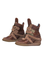 Current Boutique-Monika Chiang - Brown Perforated Leather & Suede High Top Sneakers Sz 6