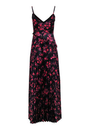 Current Boutique-Monique Lhuillier - Black w/ Pink & Purple Floral Print Pleated Formal Dress Sz 2