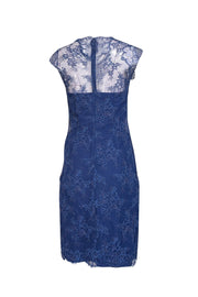 Current Boutique-Monique Lhuillier - Blue Sleeveless Floral Embroidered Lace Sheath Dress Sz 6