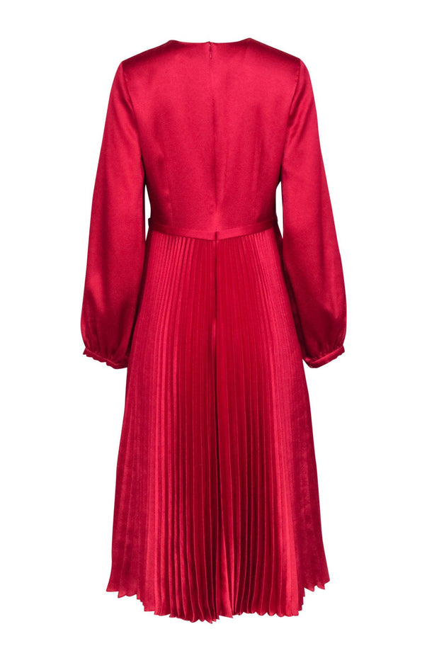 Current Boutique-Monique Lhuillier - Fuschia Hammered Satin Pleated Dress w/ Belt Sz 10