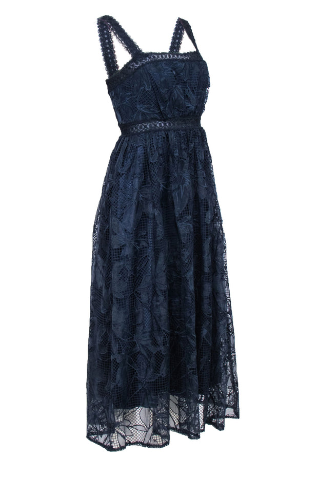 Current Boutique-Monique Lhuillier - Navy Lace Sleeveless Formal Dress Sz 4
