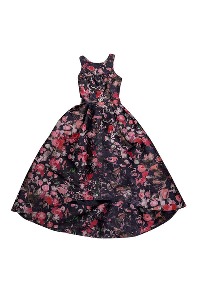 Current Boutique-Monique Lhuillier - Navy & Multi Color Floral Cross Back Formal Dress Sz 4