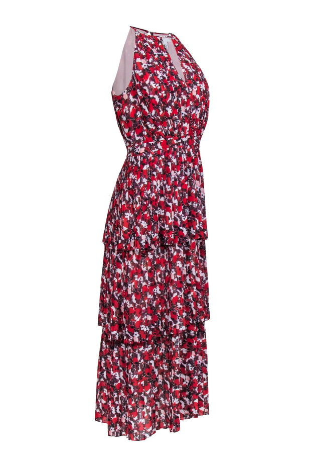 Current Boutique-Monique Lhuillier - Red & Multicolor Floral Print Sleeveless Maxi Dress Sz 6