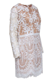 Current Boutique-Monique Lhuillier - White & Beige Lace Cocktail Dress Sz 12