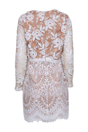 Current Boutique-Monique Lhuillier - White & Beige Lace Cocktail Dress Sz 12