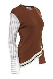 Current Boutique-Monse - Tan Knit Button Shoulder Sweater w/ Stripe Sleeve Sz S