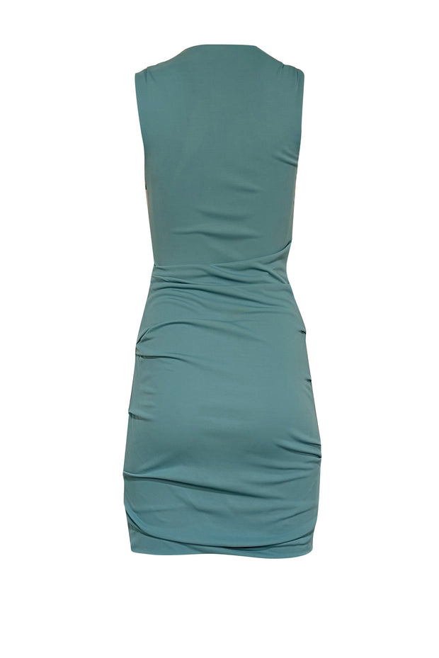 Current Boutique-Moschino - Aqua Blue Sleeveless V-Neckline Side Ruched Dress Sz 4