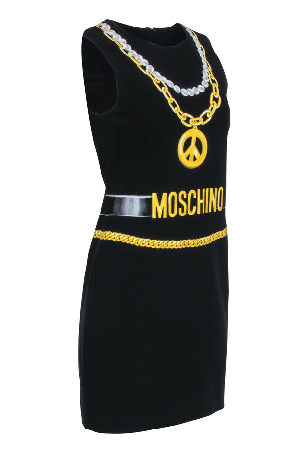 Current Boutique-Moschino - Black Chain Chain Print Sleeveless Dress Sz 8