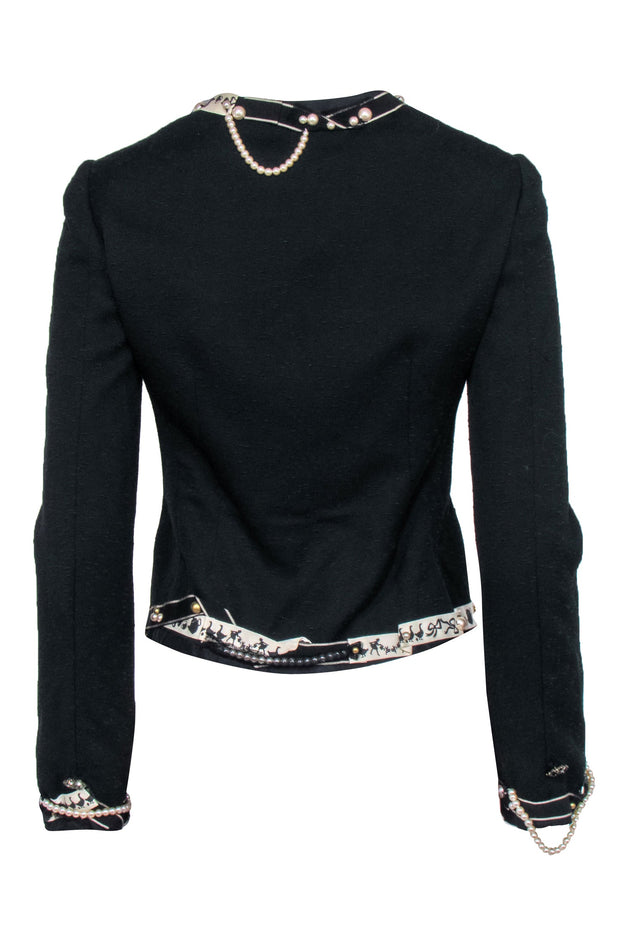 Current Boutique-Moschino - Black Tweed Pearl & Trim Embellished Blazer Sz 6