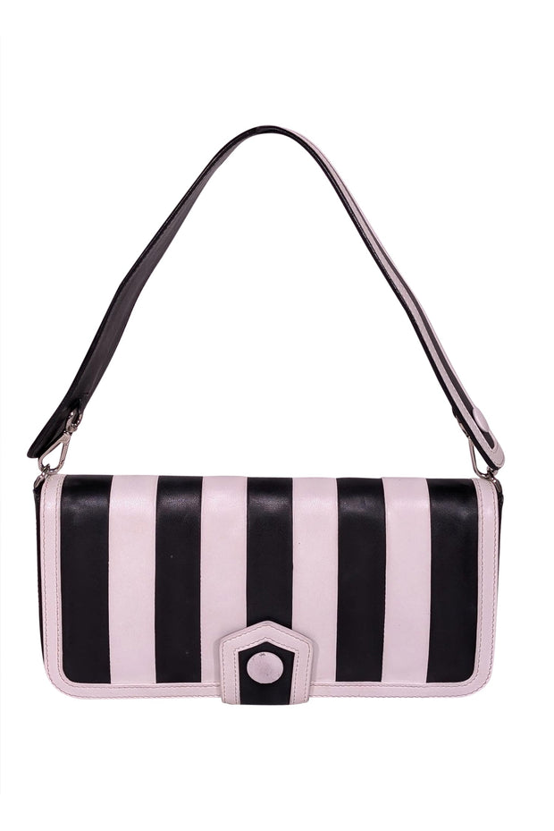 Current Boutique-Moschino - Black & White Stripe Leather Shoulder Bag