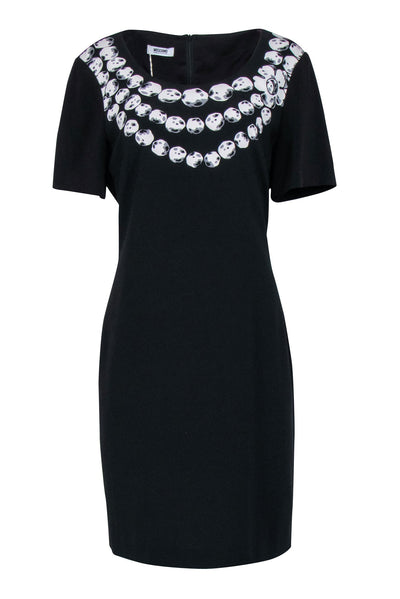 Current Boutique-Moschino Cheap & Chic - Black Shift Dress w/ Pearl Print Sz 14